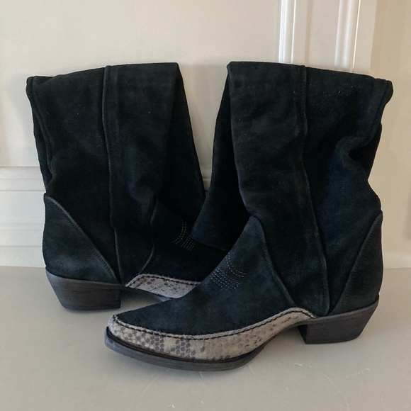 NWOT Free People Sterling Black Suede Knee High Western Boots Sz 38.5